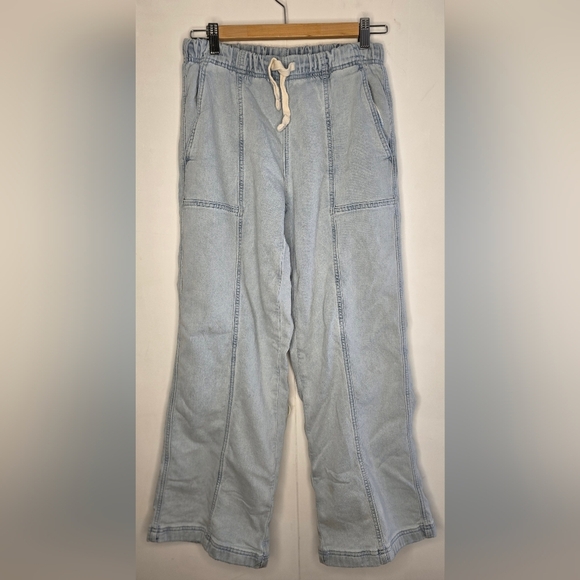 Aerie Pale Blue Cotton Drawstring Wide Leg Pants - Picture 2 of 11